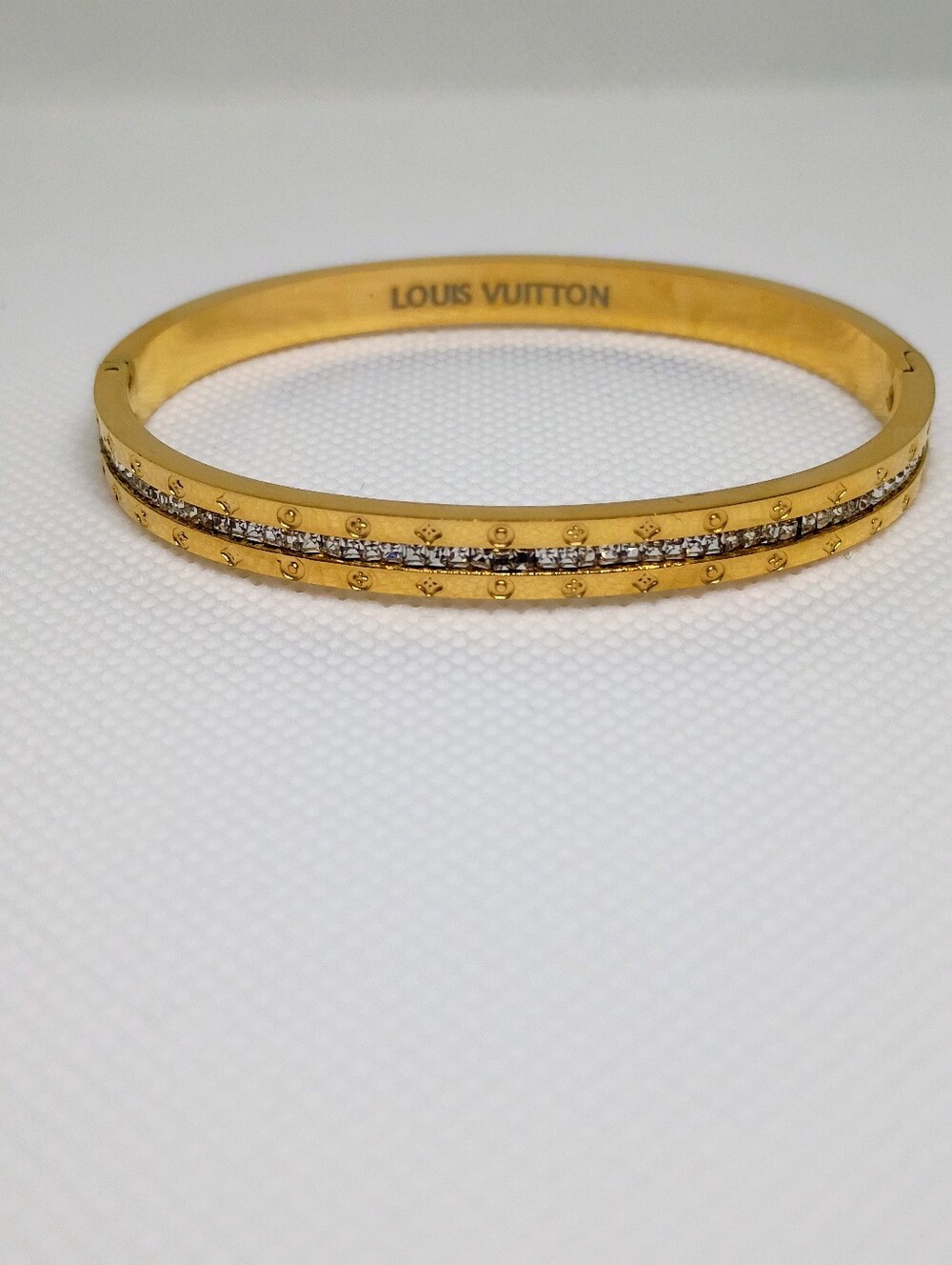 New Gold Crystal-Trim Monogram Bangle Bracelet